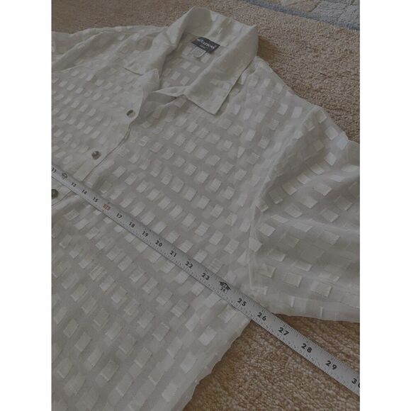 Vintage Notations Sheer Blouse 2X White Gold Geometric Button Down USA - Picture 6 of 6